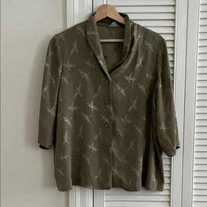 Olive Green Women's Top with Pattern